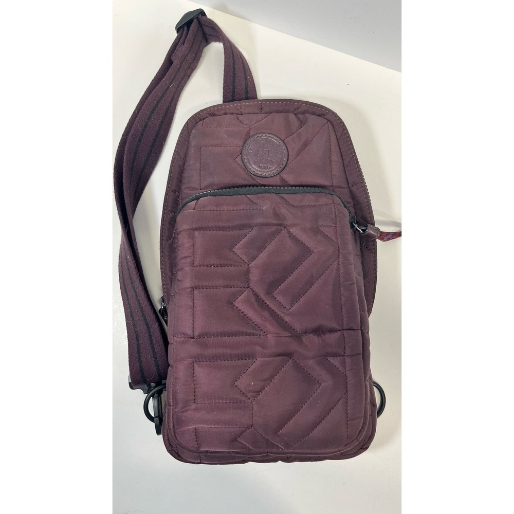 FSL Fossil Quilted Sling Bag Burgundy Crossbody Geometric Pattern Nylon